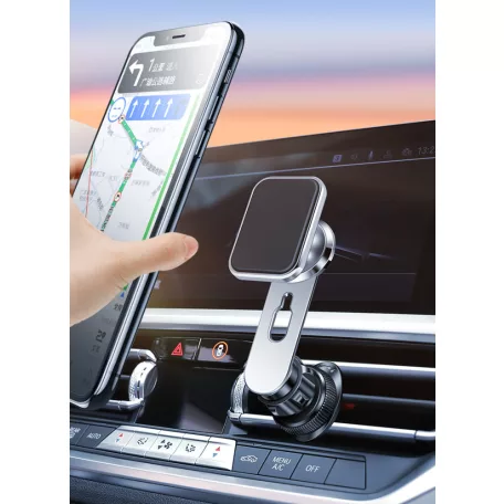 Autós Mágneses Mobiltelefontartó, szellőzőrácsra helyezhető, 360°-ban forgatható, fekete