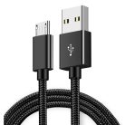 Adat- és Tápkábel, MicroUSB/USB csatlakozó, 1 méter, 2.1A gyorstöltés, textil bevonat, fekete