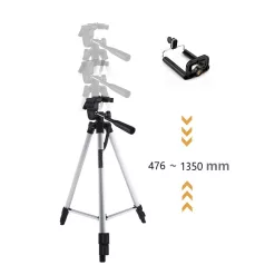   Tripod Állvány Fényképezőgéphez/Okostelefonhoz, 330A, akár 135cm, vízszintmérővel, ezüst