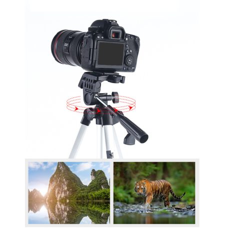 Tripod Állvány Fényképezőgéphez/Okostelefonhoz, 330A, akár 135cm, vízszintmérővel, ezüst