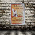 Vintage Dekor Fémtábla, dombornyomott 'Bottoms up ! Cocktail party' felirat, retro hangulatú kialakítás, 20x30cm