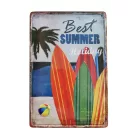 Vintage Dekor Fémtábla, dombornyomott 'Summer' felirat, retro hangulatú kialakítás, 20x30cm
