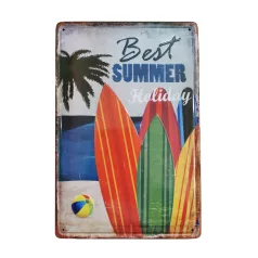   Vintage Dekor Fémtábla, dombornyomott 'Summer' felirat, retro hangulatú kialakítás, 20x30cm