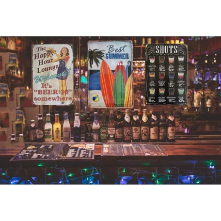 Vintage Dekor Fémtábla, dombornyomott 'Summer' felirat, retro hangulatú kialakítás, 20x30cm