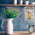 Vintage Dekor Fémtábla, dombornyomott 'BEER' felirat, retro hangulatú kialakítás, egy korsó sör rendelése 21 nyelven, 20x30cm