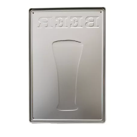 Vintage Dekor Fémtábla, dombornyomott 'BEER' felirat, retro hangulatú kialakítás, egy korsó sör rendelése 21 nyelven, 20x30cm