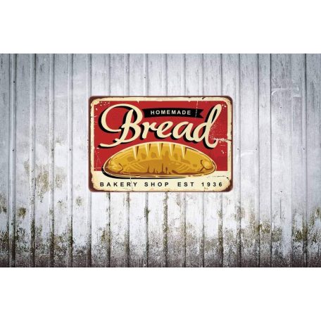 Vintage Dekor Fémtábla, dombornyomott 'HOMEMADE Bread' felirat, retro hangulatú kialakítás, 30x20cm