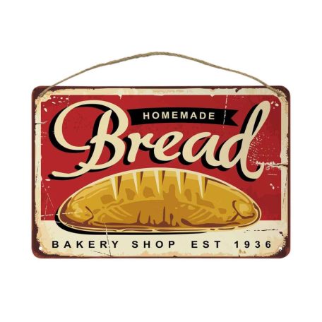 Vintage Dekor Fémtábla, dombornyomott 'HOMEMADE Bread' felirat, retro hangulatú kialakítás, 30x20cm