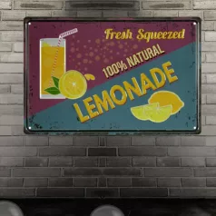   Vintage Dekor Fémtábla, dombornyomott, 'LEMONADE' felirat, retro hangulatú kialakítás, 30x20cm