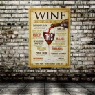 Vintage Dekor Fémtábla, dombornyomott, 'WINE' felirat, retro hangulatú kialakítás, 20x30cm