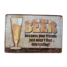Vintage Dekor Fémtábla, dombornyomott 'BEER' felirat, retro hangulatú kialakítás, 30x20cm, fa mintás háttér