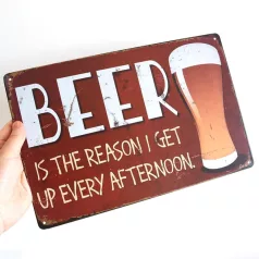   Vintage Dekor Fémtábla, dombornyomott, 'BEER' felirat, retro hangulatú kialakítás, 30x20cm, vörös-barna antikolt háttér