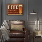 Vintage Dekor Fémtábla, dombornyomott, 'BEER' felirat, retro hangulatú kialakítás, 30x20cm, vörös-barna antikolt háttér