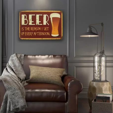 Vintage Dekor Fémtábla, dombornyomott, 'BEER' felirat, retro hangulatú kialakítás, 30x20cm, vörös-barna antikolt háttér