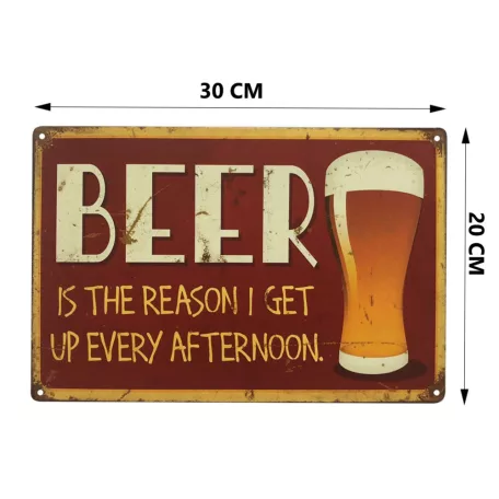 Vintage Dekor Fémtábla, dombornyomott, 'BEER' felirat, retro hangulatú kialakítás, 30x20cm, vörös-barna antikolt háttér