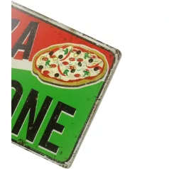  Vintage Dekor Fémtábla, dombornyomott, 'PIZZA ZONE' felirat, retro hangulatú kialakítás, 30x20cm