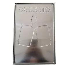   Vintage Dekor Fémtábla, dombornyomott 'CHEERS' felirat, retro hangulatú kialakítás, 'Egészségedre!' 29 nyelven, 20x30cm