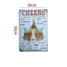 Vintage Dekor Fémtábla, dombornyomott 'CHEERS' felirat, retro hangulatú kialakítás, 'Egészségedre!' 29 nyelven, 20x30cm
