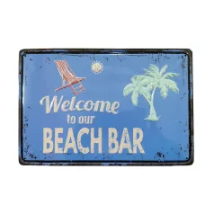   Vintage Dekor Fémtábla, dombornyomott 'BEACH BAR' felirat, retro hangulatú kialakítás, 30x20cm