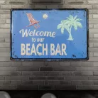 Vintage Dekor Fémtábla, dombornyomott 'BEACH BAR' felirat, retro hangulatú kialakítás, 30x20cm