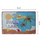 Vintage Dekor Fémtábla, dombornyomott 'DREAM LAND' felirat, retro hangulatú kialakítás, 30x20cm