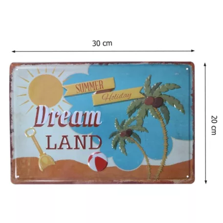 Vintage Dekor Fémtábla, dombornyomott 'DREAM LAND' felirat, retro hangulatú kialakítás, 30x20cm