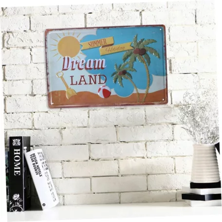 Vintage Dekor Fémtábla, dombornyomott 'DREAM LAND' felirat, retro hangulatú kialakítás, 30x20cm