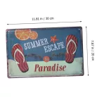 Vintage Dekor Fémtábla, dombornyomott 'SUMMER ESCAPE' felirat, retro hangulatú kialakítás, 30x20cm