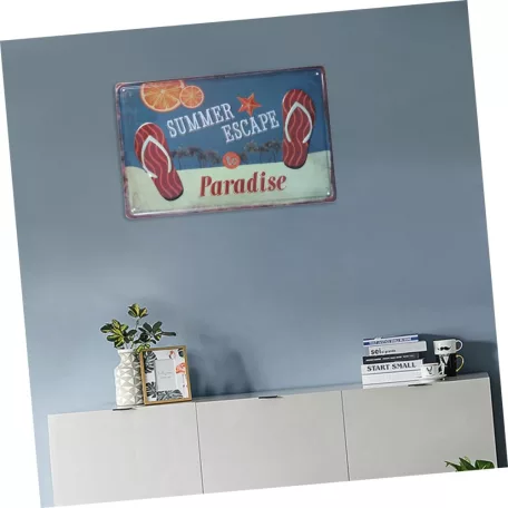 Vintage Dekor Fémtábla, dombornyomott 'SUMMER ESCAPE' felirat, retro hangulatú kialakítás, 30x20cm