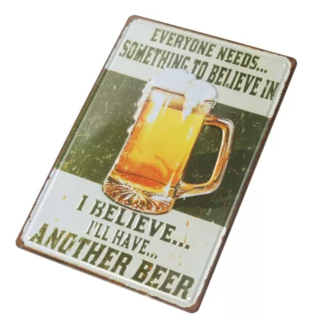 Vintage Dekor Fémtábla, dombornyomott 'I believe... I'll have... another BEER' felirat, retro hangulatú kialakítás, 20x30cm