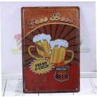 Vintage Dekor Fémtábla, dombornyomott 'Free BEER' felirat, retro hangulatú kialakítás, 20x30cm
