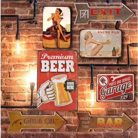 Vintage Dekor Fémtábla, dombornyomott, 'Premium BEER' felirat, retro hangulatú kialakítás, 20x30cm