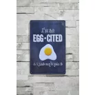 Vintage Dekor Fémtábla, dombornyomott, 'i'm so egg-cited' felirat, retro hangulatú kialakítás, 20x30cm