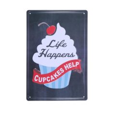   Vintage Dekor Fémtábla, dombornyomott 'Cupcakes Happen' felirat, retro hangulatú kialakítás, 20x30cm