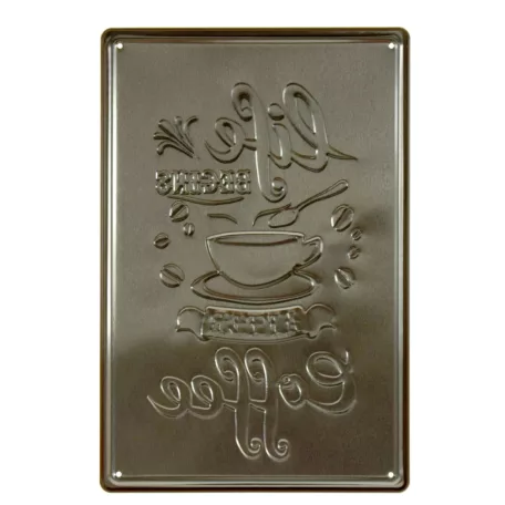 Vintage Dekor Fémtábla, dombornyomott 'life begins after Coffee' felirat, retro hangulatú kialakítás, 20x30cm, vöröses háttér