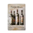 Vintage Dekor Fémtábla, dombornyomott, 'Carpe Diem Cabernet Savignon' felirat, retro hangulatú kialakítás, 20x30cm