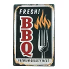 Vintage Dekor Fémtábla, dombornyomott, 'FRESH! BBQ' felirat, retro hangulatú kialakítás, 20x30cm