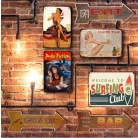 Vintage Dekor Fémtábla, dombornyomott, 'Welcome to Surfing Club' felirat, retro hangulatú kialakítás, 30x20cm