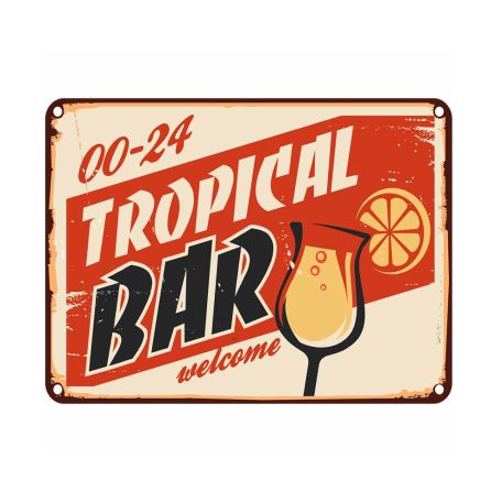 Vintage Dekor Fémtábla, dombornyomott '00-24 TROPICAL BAR welcome' felirat, retro hangulatú kialakítás, 30x20cm