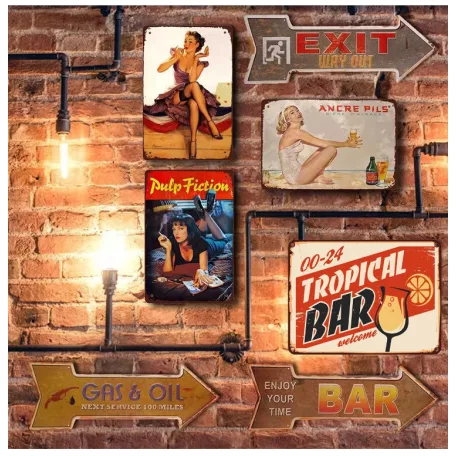 Vintage Dekor Fémtábla, dombornyomott '00-24 TROPICAL BAR welcome' felirat, retro hangulatú kialakítás, 30x20cm