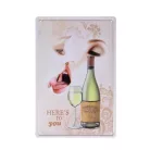 Vintage Dekor Fémtábla, dombornyomott 'Here's to you' felirat, dombornyomott Chardonnay, retro hangulatú kialakítás, 20x30cm