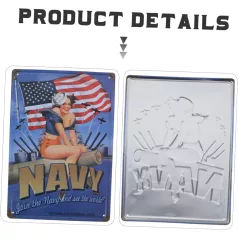   Vintage Dekor Fémtábla, dombornyomott 'Join the NAVY and see the world' felirat, retro hangulatú kialakítás, 20x30cm