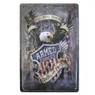 Vintage Dekor Fémtábla, dombornyomott, 'ARMED FORCES STRONG AND FREE' felirat, retro hangulatú kialakítás, 20x30cm