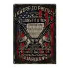 Vintage Dekor Fémtábla, dombornyomott, 'I SWORE TO PROTECT' felirat, retro hangulatú kialakítás, 20x30cm