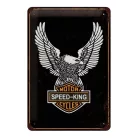 Vintage Dekor Fémtábla, dombornyomott, 'SPEED-KING MOTOR CYCLES' felirat, retro hangulatú kialakítás, 20x30cm, matt fekete háttér