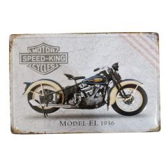   Vintage Dekor Fémtábla, dombornyomott, 'SPEED-KING MOTOR CYCLES MODEL EL 1936' felirat, retro hangulatú kialakítás, 30x20cm, vintage szürke háttér