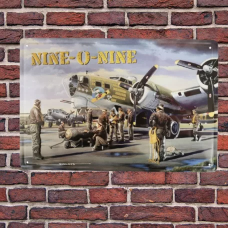 Vintage Dekor Fémtábla, dombornyomott, 'NINE-O-NINE' felirat, retro hangulatú kialakítás, 30x20cm