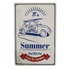   Vintage Dekor Fémtábla, dombornyomott, 'It's Summer time Enjoy the Sunshine' felirat, retro hangulatú kialakítás, 20x30cm