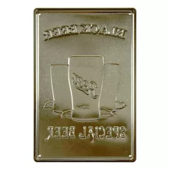   Vintage Dekor Fémtábla, dombornyomott 'BLACK BEER' felirat, retro hangulatú kialakítás, 20x30cm