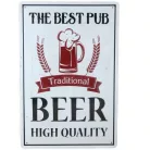Vintage Dekor Fémtábla, dombornyomott, 'BEER HIGH QUALITY' felirat, retro hangulatú kialakítás, 20x30cm, vintage fehér háttér